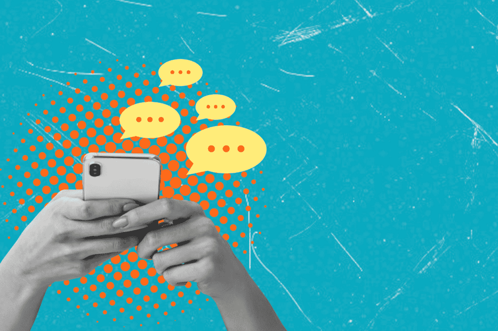 Someone typing questions into a mobile phone to represent using AI for SEO